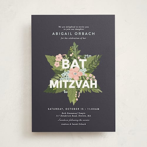 This is a indigo bar mitzvah bat mitzvah invitations with standard by Sharon O. called botanical mitzvah printing on signature in standard