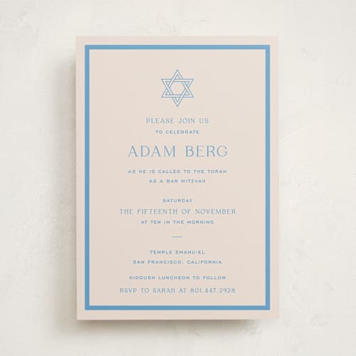 This is a bluebell bar mitzvah bat mitzvah invitations with standard by Megan Davis called racquet printing on signature in standard