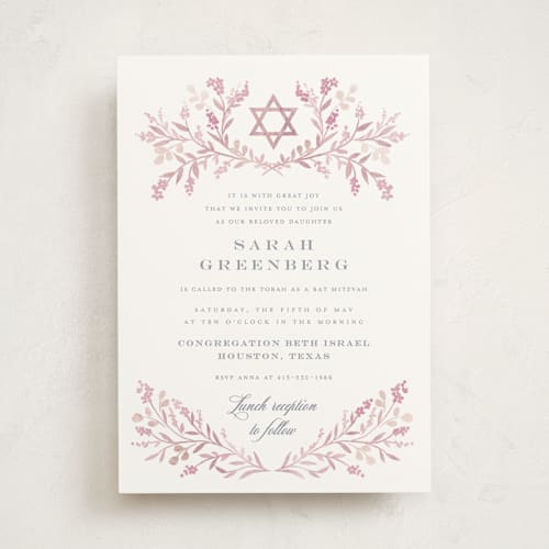 This is a rosebud bar mitzvah bat mitzvah invitations with standard by Petra Kern called monogrammed printing on signature in standard