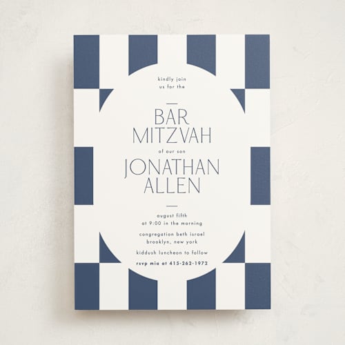 This is a sapphire bar mitzvah bat mitzvah invitations with standard by Blustery August called beech printing on signature in standard