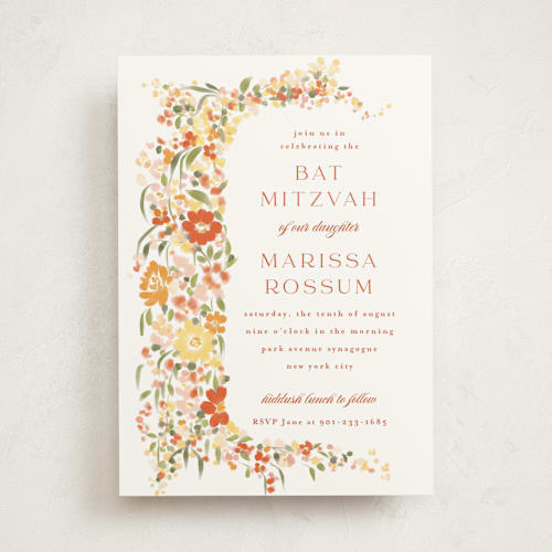 This is a pumpkin bar mitzvah bat mitzvah invitations with standard by Angela Marzuki called meander printing on signature in standard