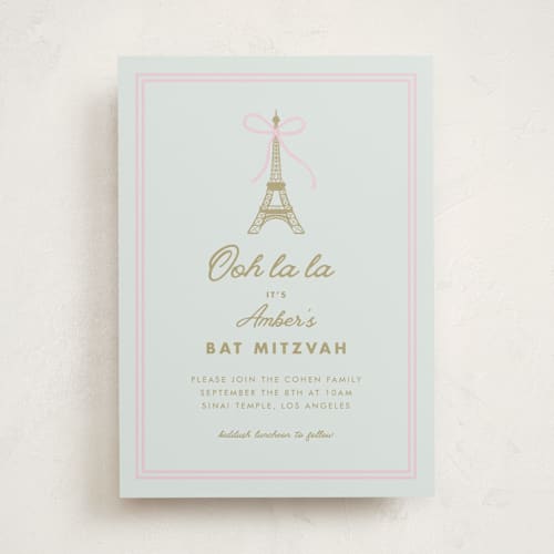 This is a menthe bar mitzvah bat mitzvah invitations with standard by mo kelley called ooh la la printing on signature in standard