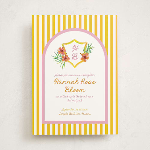 This is a lemon bar mitzvah bat mitzvah invitations with standard by Claudia Orengo called beach club printing on signature in standard
