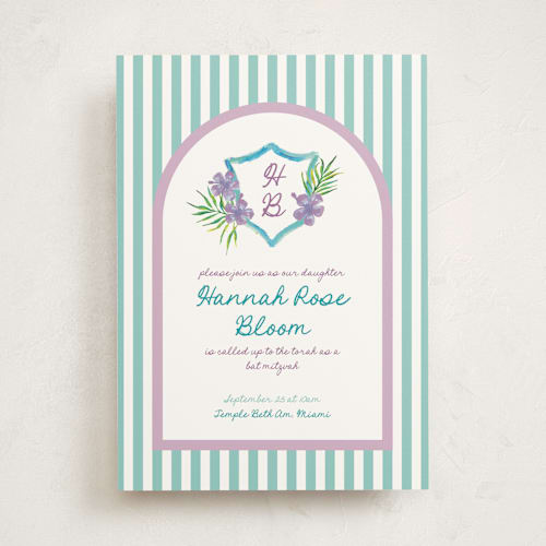 This is a grape bar mitzvah bat mitzvah invitations with standard by Claudia Orengo called beach club printing on signature in standard