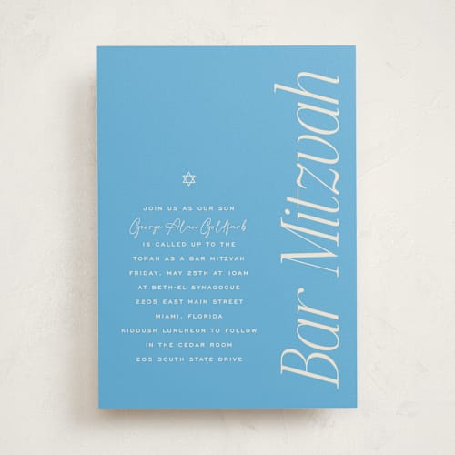 This is a star bar mitzvah bat mitzvah invitations with standard by Pati Cascino called solo printing on signature in standard