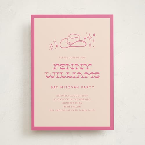 This is a peony bar mitzvah bat mitzvah invitations with standard by Rachel Cassel called cowgirl printing on signature in standard