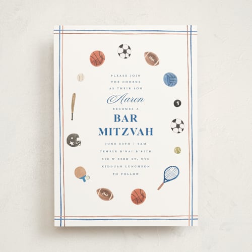 This is a ice bar mitzvah bat mitzvah invitations with standard by Teju Reval called sportsy printing on signature in standard