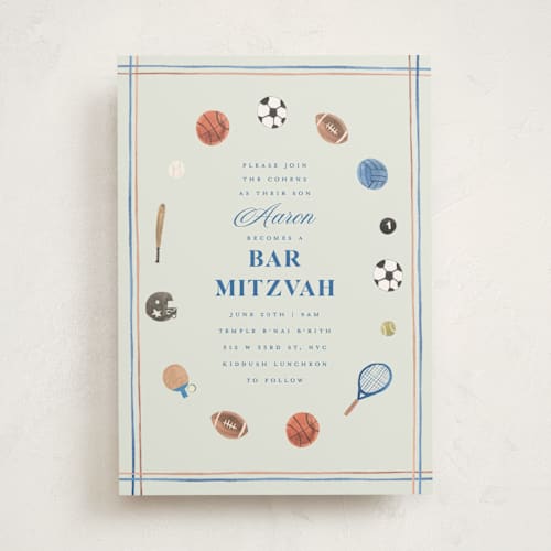 This is a forest bar mitzvah bat mitzvah invitations with standard by Teju Reval called sportsy printing on signature in standard