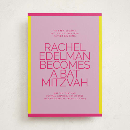 This is a candy-glow bar mitzvah bat mitzvah invitations with standard by Inkblot Design called pop up printing on signature in standard