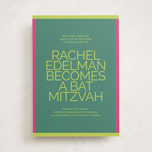 This is a zesty bar mitzvah bat mitzvah invitations with standard by Inkblot Design called pop up printing on signature in standard