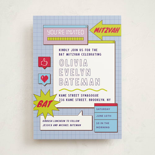 This is a blueberry bar mitzvah bat mitzvah invitations with standard by Jennifer Lew called bitmap printing on signature in standard