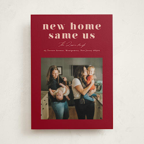 This is a scarlet moving announcements with standard by Mansi Verma called new home same us printing on signature in standard