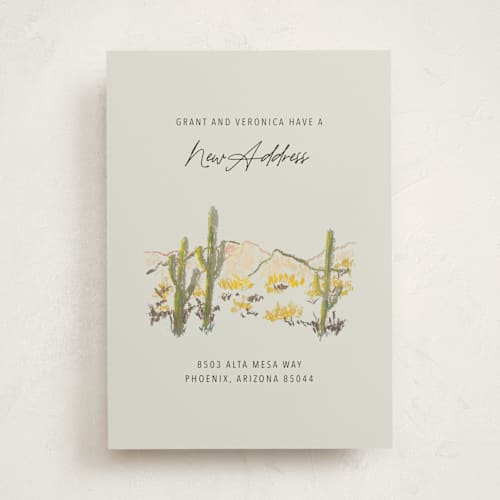 This is a olive moving announcements with standard by Cass Loh called desert crayon drawing printing on signature in standard