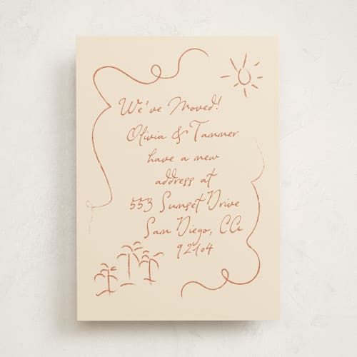 This is a terracotta moving announcements with standard by Ashley Iwafuchi called sunny love printing on signature in standard
