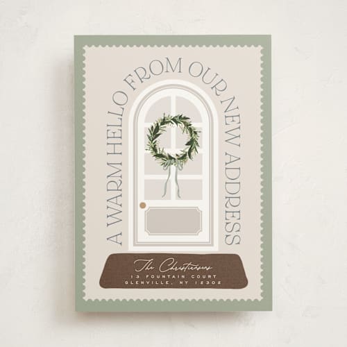 This is a sweet green moving announcements with standard by Erin L. Wilson called home printing on signature in standard