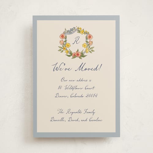 This is a peach moving announcements with standard by Chris Griffith called a wedding in low country printing on signature in standard