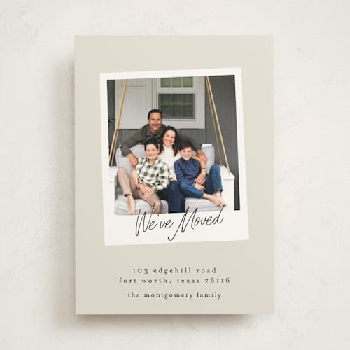 This is a cream moving announcements with standard by Karidy Walker called holiday snapshot printing on signature in standard