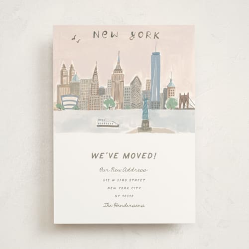 This is a sea moving announcements with standard by Teju Reval called nyc postcard printing on signature in standard