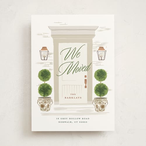 This is a evergreen moving announcements with standard by Susan Zinader called nouveau printing on signature in standard