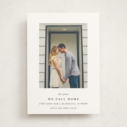 This is a tuxedo moving announcements with standard by That Girl Press called this place printing on signature in standard