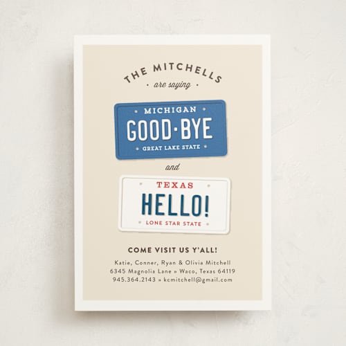 This is a cobalt moving announcements with standard by Jennifer Wick called new plates printing on signature in standard