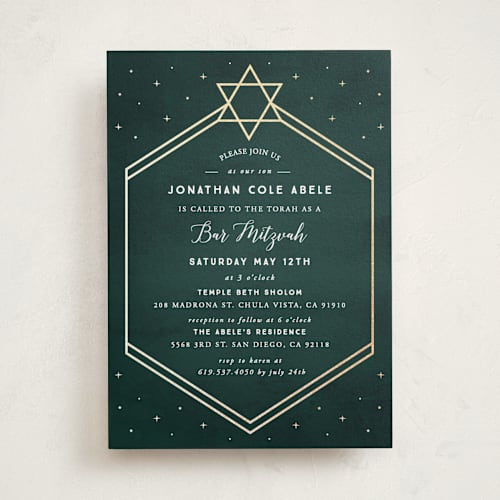 This is a emerald bar mitzvah bat mitzvah invitations with foil pressed by Summer Winkelman called mountain sky printing on signature in standard