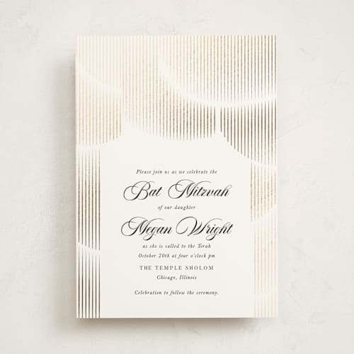 This is a cloud bar mitzvah bat mitzvah invitations with foil pressed by Robert and Stella called fringe cascade printing on signature in standard