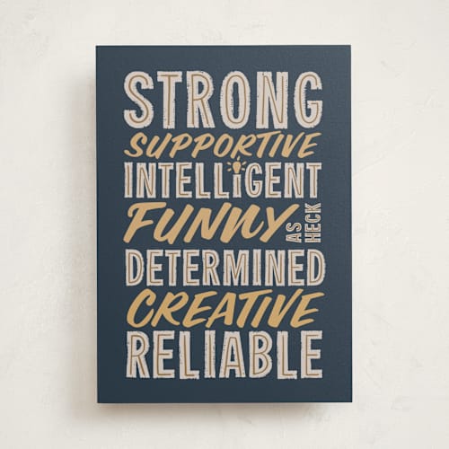 This is a navy tbd with standard by Ashley Presutti Beasley called good traits printing on signature in greeting cards