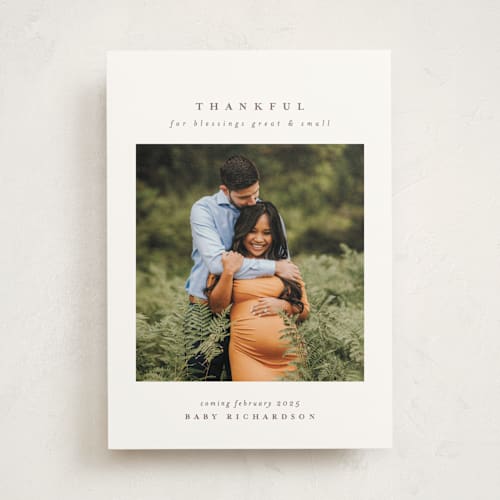 This is a lavender pregnancy announcements with standard by Lea Delaveris called great and small printing on signature in standard