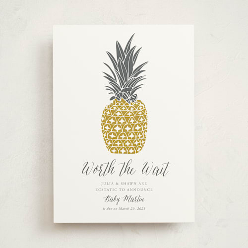 This is a pineapple pregnancy announcements with standard by Beth Schneider called guilded pineapples printing on signature in standard