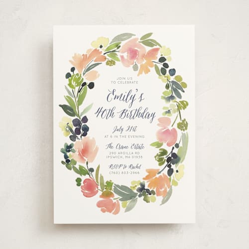 This is a grapefruit party invitations with standard by Yao Cheng Design called watercolor wreath printing on signature in standard