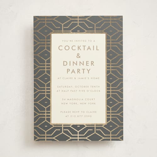 This is a charcoal party invitations with standard by Megan Davis called west coast printing on signature in standard