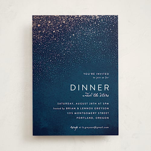 This is a cobalt party invitations with standard by Hooray Creative called star dust printing on signature in standard
