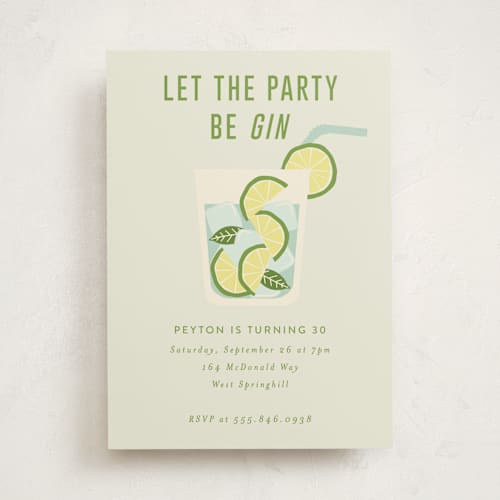 This is a icy lime party invitations with standard by Kampai Designs called be gin printing on signature in standard