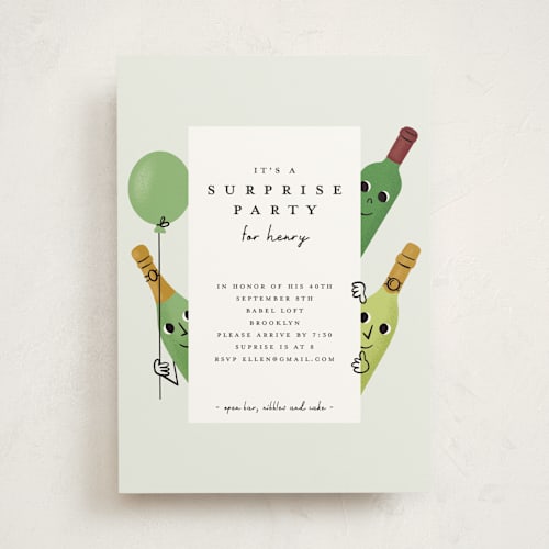 This is a glass party invitations with standard by mo kelley called shhh printing on signature in standard
