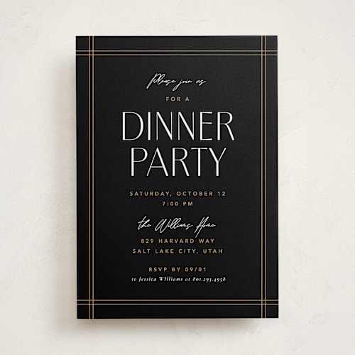 This is a onyx party invitations with standard by Robert and Stella called fine frame printing on signature in standard