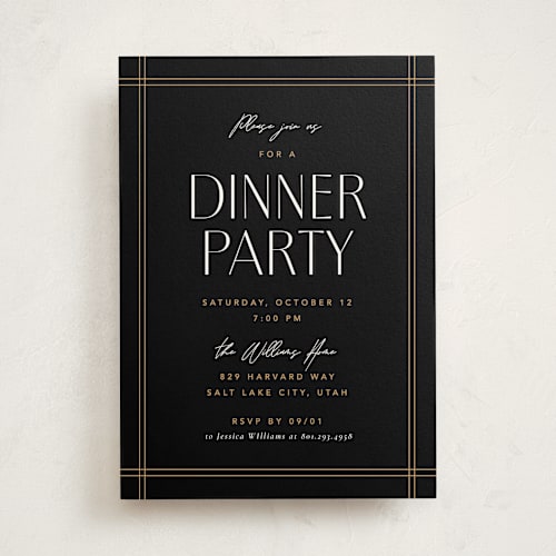 This is a onyx party invitations with standard by Robert and Stella called fine frame printing on signature in standard