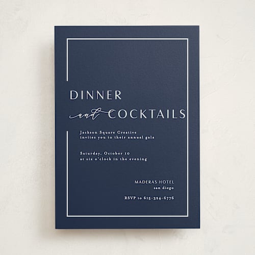 This is a indigo party invitations with standard by Nicole Walsh called asymmetry printing on signature in standard