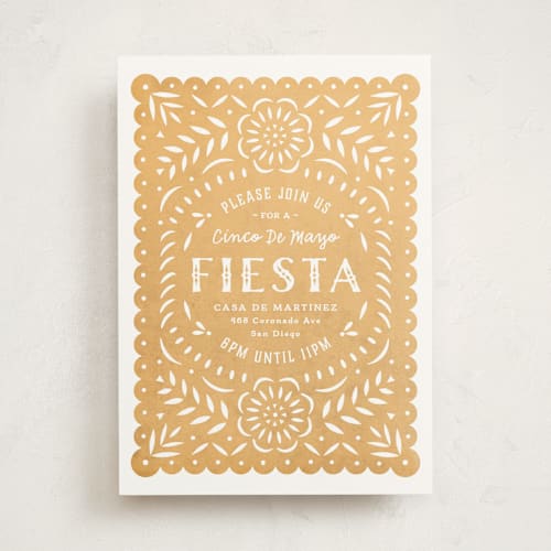 This is a sunflower party invitations with standard by Hooray Creative called papel picado fiesta printing on signature in standard