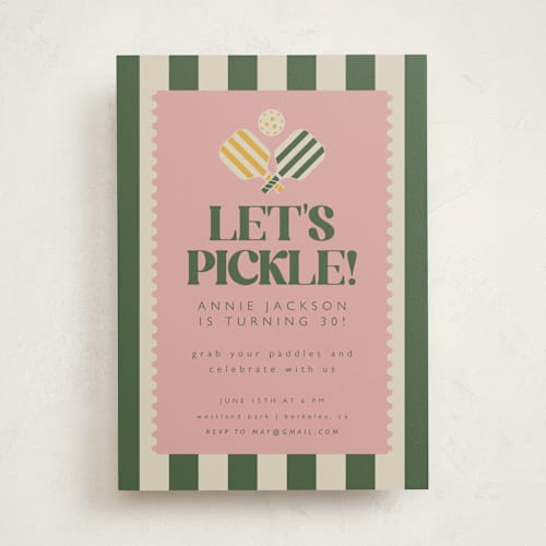 This is a avocado party invitations with standard by Vera Lim called vintage pickle printing on signature in standard