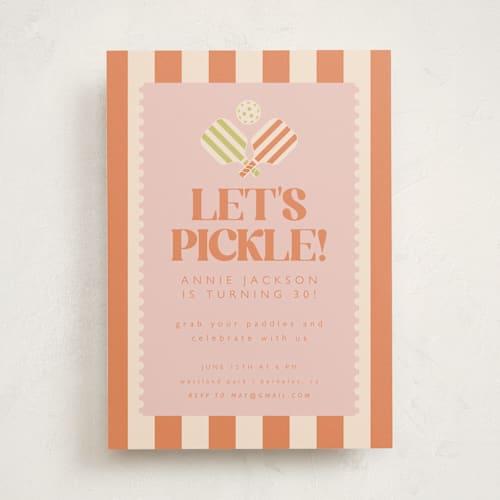 This is a papaya party invitations with standard by Vera Lim called vintage pickle printing on signature in standard