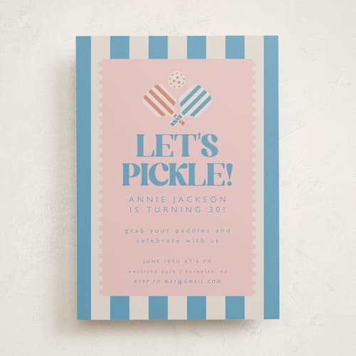 This is a denim party invitations with standard by Vera Lim called vintage pickle printing on signature in standard