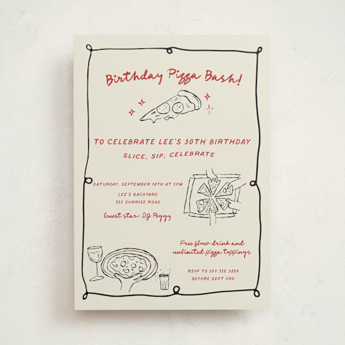 This is a noir party invitations with standard by Kartika Paramita called pizza birthday bash printing on signature in standard
