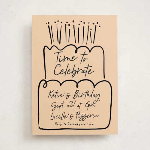 This is a peach party invitations with standard by Inkblot Design called cake and eat it too printing on signature in standard