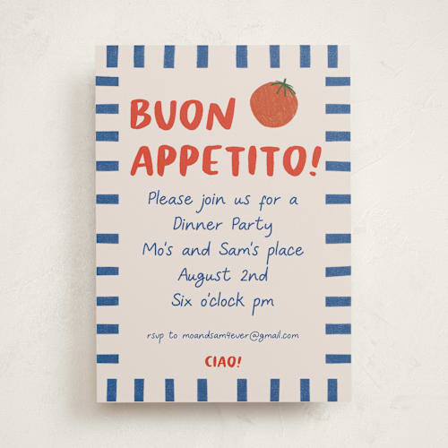 This is a bellini party invitations with standard by Julia Starr called buon appetito! printing on signature in standard