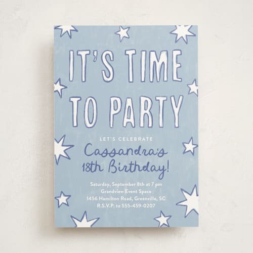 This is a blueberry party invitations with standard by Kercia Jane called starry celebration printing on signature in standard