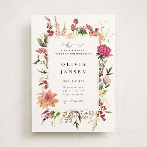 This is a magenta party invitations with standard by Susan Moyal called lush printing on signature in standard