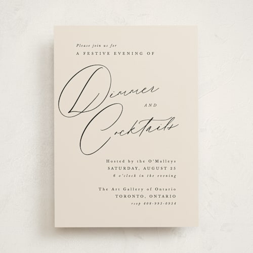 This is a ecru party invitations with standard by Hooray Creative called scripted names printing on signature in standard