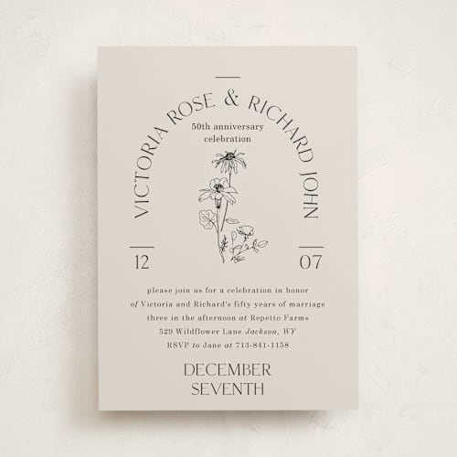 This is a linen party invitations with standard by Baumbirdy called floral type arch printing on signature in standard