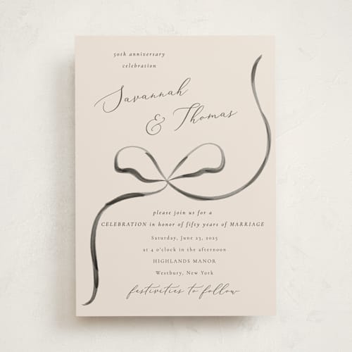 This is a tuxedo party invitations with standard by Corinne Malesic called bow printing on signature in standard